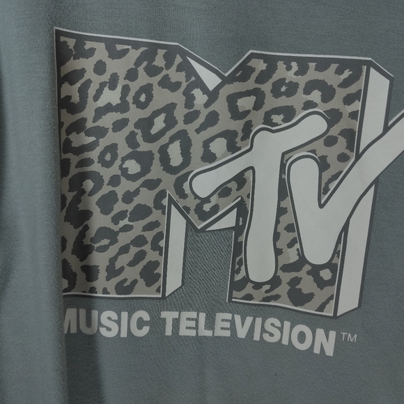 MTV Sage Green Leopard Print Logo Sweatshirt - Picture 6 of 6